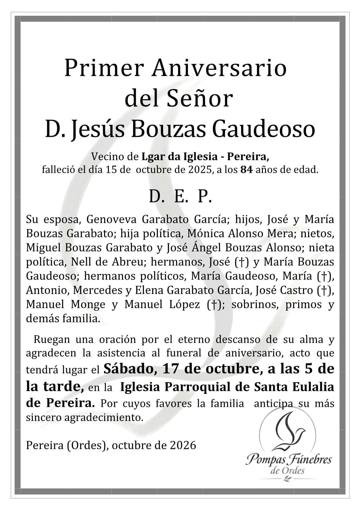 Aniversario de Jesús Bouzas Gaudeoso