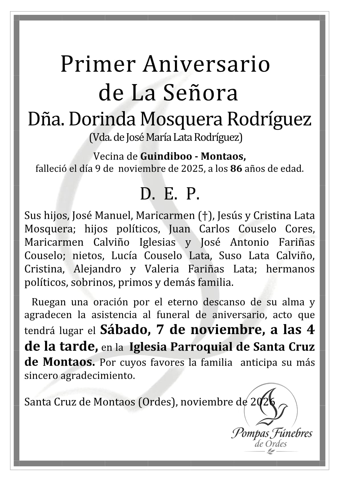 Aniversario de Dorinda Mosquera Rodríguez