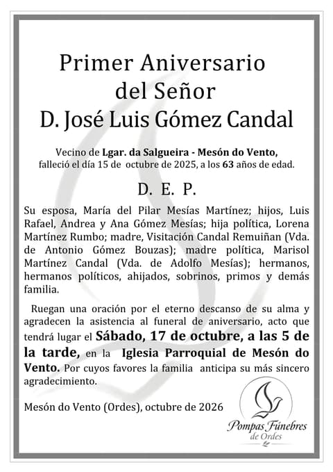 Vista previa del aniversario de Primer Aniversario de José Luis Gómez Candal