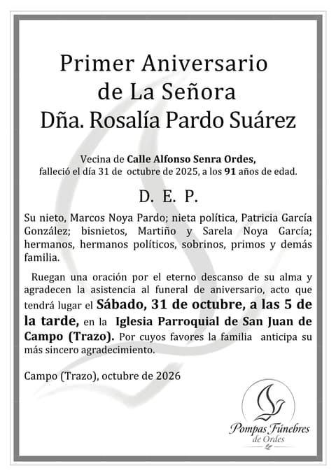 Vista previa del aniversario de Primer Aniversrio de Rosalía Pardo Suárez