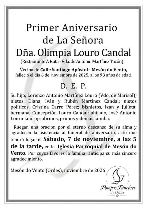 Vista previa del aniversario de Primer Aniversario de Olimpia Louro Candal